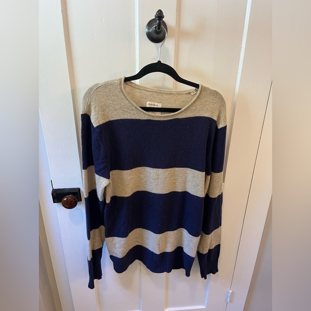 Life/After/Denim Wool Blend Stripe Navy Blue Sweater Size Large